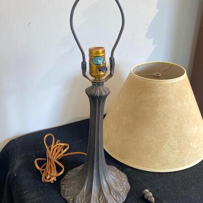 Antique Metal Lamp Base with Shade. Re-wired and working