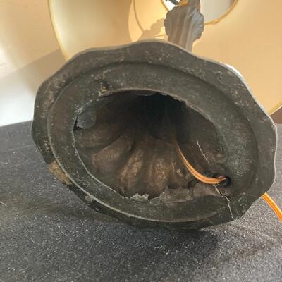 Antique Metal Lamp Base with Shade. Re-wired and working