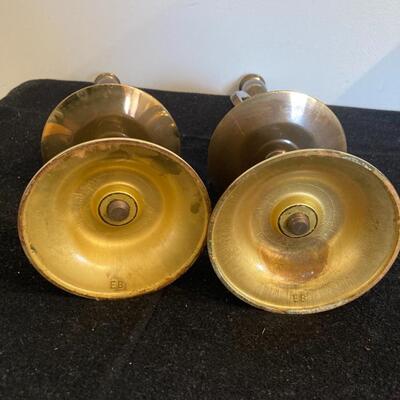 Pair of Antique Brass Pub Brass Tavern Candlesticks with Service Bells 13â€h