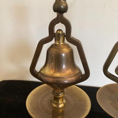 Pair of Antique Brass Pub Brass Tavern Candlesticks with Service Bells 13â€h