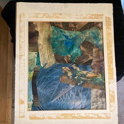 Marie WILNER Signed Original Watercolor Collage Paintings (2)