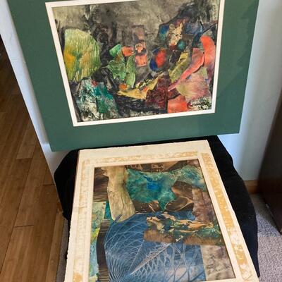 Marie WILNER Signed Original Watercolor Collage Paintings (2)