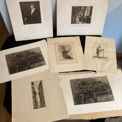 Collection of 7 Antique Engravings with some Hand Signed
