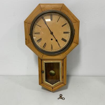 .32. Pine | Wm. Gilbert | 8-Day 10 Inch Octagon Clock | c. 1900