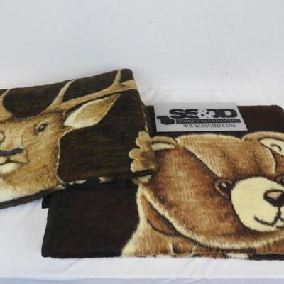 2 Brown Blankets Rustic/Cabin: Deer/Elk 60