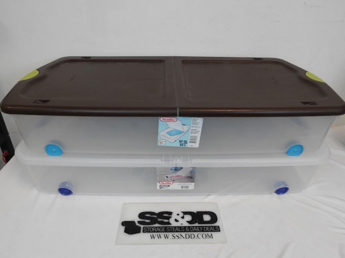 2 Underbed Storage Boxes with Lids & Wheels, by Sterilite 66qt/67qt