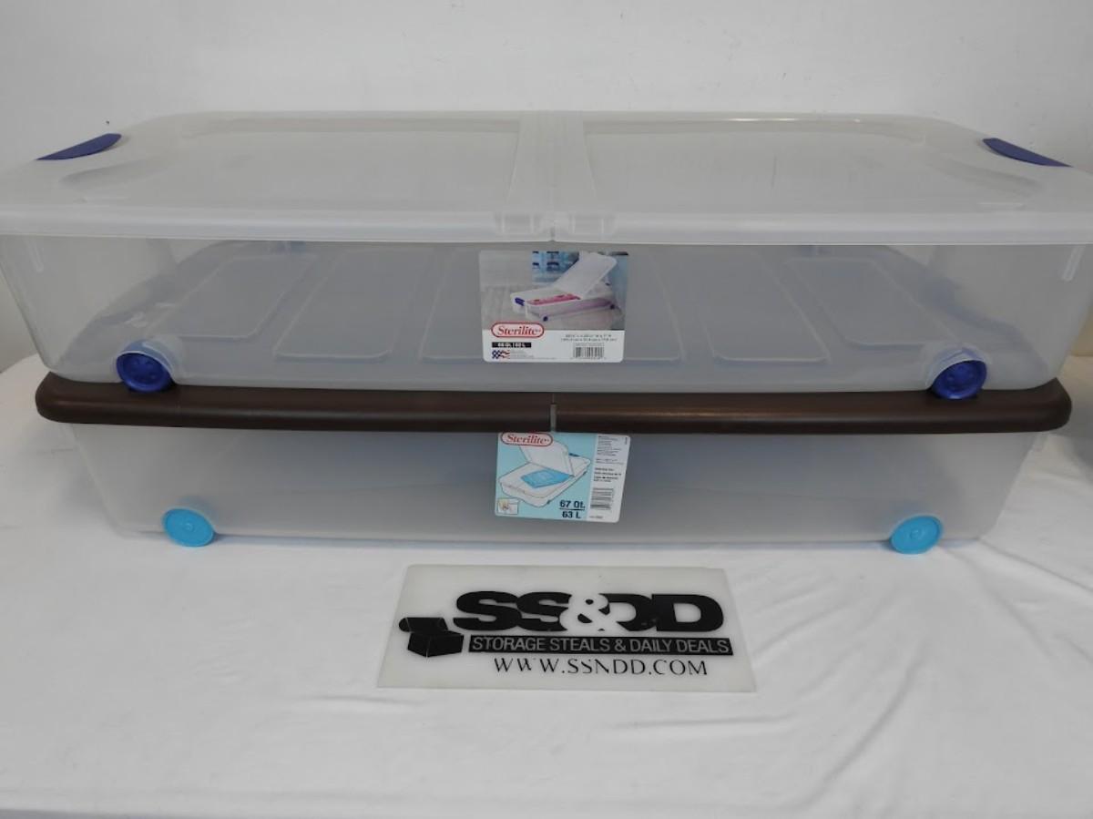2 Underbed Storage Boxes with Lids & Wheels, by Sterilite 66qt/67qt