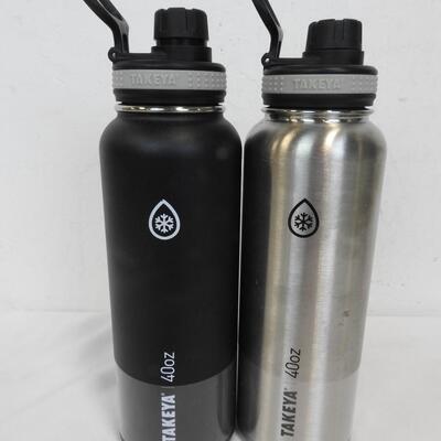 2 Metal Water Bottles by Takeya, 40 oz. Black & Silver