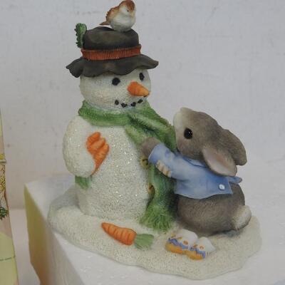 1996 Enesco My Blushing Bunnies Christmas Friendship Snowman Bunny Figurines