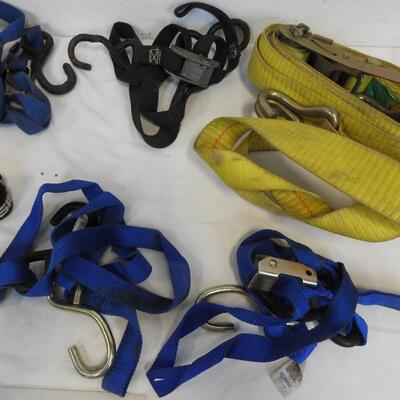Lot of 9 Tie Down Straps, 1 is heavy Duty