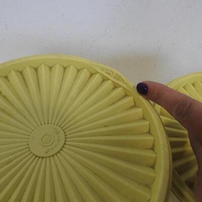 Vintage Tupperware 3 Nesting Containers with Lids, Yellow Gold, Melting Damage