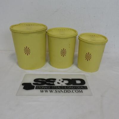 Vintage Tupperware 3 Nesting Containers with Lids, Yellow Gold, Melting Damage