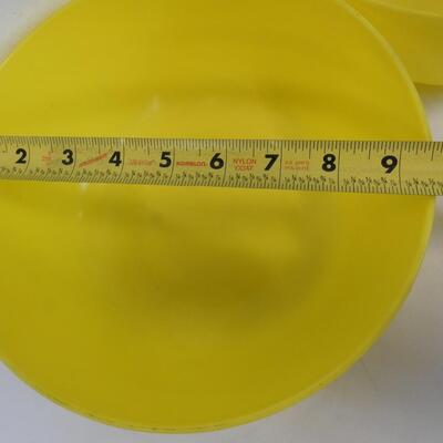 17pc Yellow Plastic Dishes 2 serving bowls, 4 bowls, 3 cups, 8 Saucers - Vintage