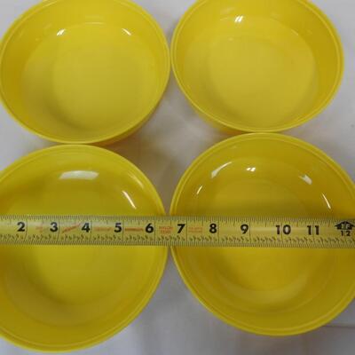 17pc Yellow Plastic Dishes 2 serving bowls, 4 bowls, 3 cups, 8 Saucers - Vintage