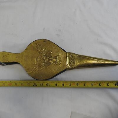 Brass/Leather/Wood Fire Bellows & Metal Fire Wood Log Holder/Carrier