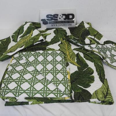 Tropical Paradise Reversible Quilt, King, Green, 5-Pc Set, Used, Only 3 pieces
