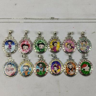 12 Month Betty Boop Pendant Necklace Set with Chain and Jewelry Box