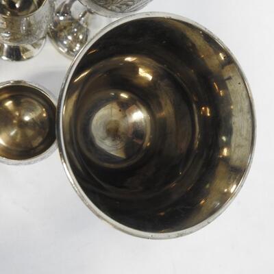 World Gift Etched Chalice Goblet 2-Large, 3-Small, Good Condition, Some Wear