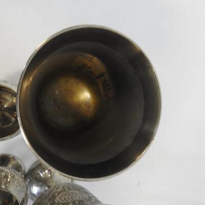 World Gift Etched Chalice Goblet 2-Large, 3-Small, Good Condition, Some Wear