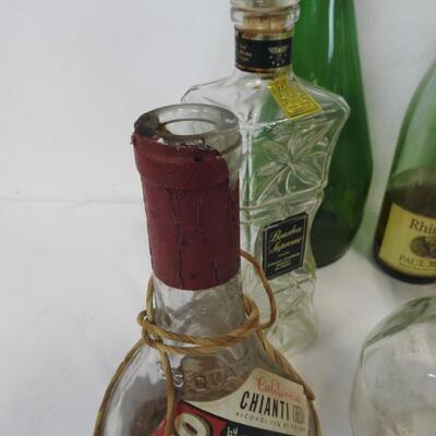12 Liquor Bottles: 11 W/topper-1 Without, Various Shapes/Colors, 1 Extra Topper