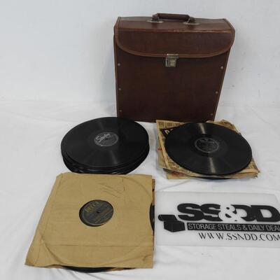 Brown Carry Case W/38 Vintage 78's Records- Eddie Arnold, Hank Williams & More