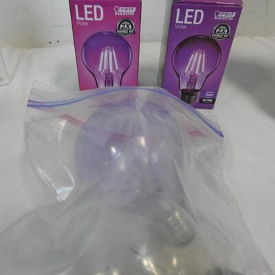 Lightbulbs: Philips Energy Saver, GE Reveal,GE Halogen, Feit Pink & Violet Bulbs