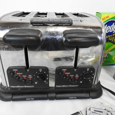 Household Lot: 4 Slice Toaster, Loaf Pans, Cleaning Products, Paper Towel Holder