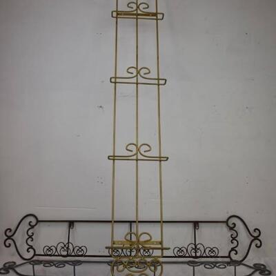 3 Metal plate wall racks: 2 vertical, 1 horizontal, 40", 41 1/2", 55"