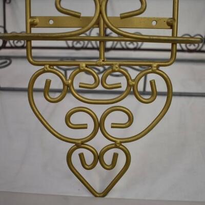 3 Metal plate wall racks: 2 vertical, 1 horizontal, 40", 41 1/2", 55"