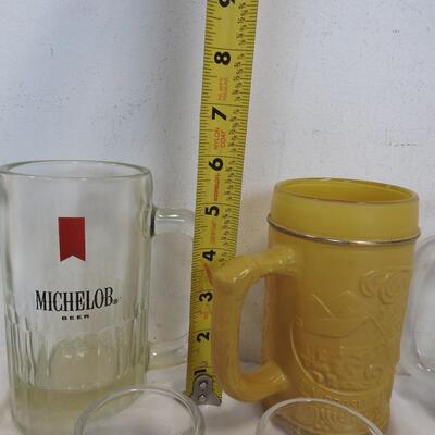 5 Shot Glasses, 3 Beer Mugs & 2 Glasses: Budweiser, Coors, Michelob