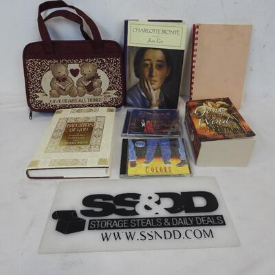 Books/CD Lot: Bible W/ Case, Gone With The Wind, Jane Eyre, Recipe Book,