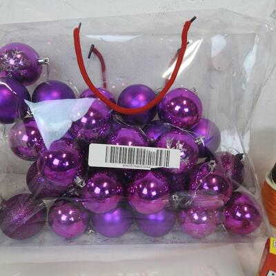 Holiday/Crafts Lot: Purple Christmas Balls, Ceramic Easter House, USA Flag