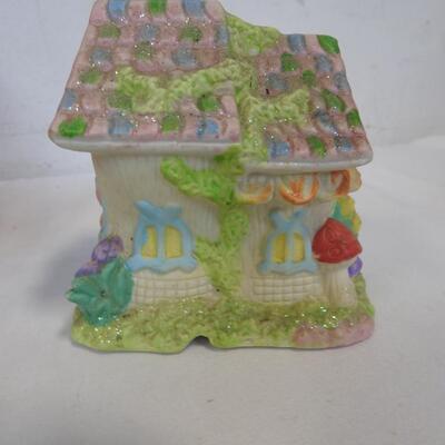 Holiday/Crafts Lot: Purple Christmas Balls, Ceramic Easter House, USA Flag