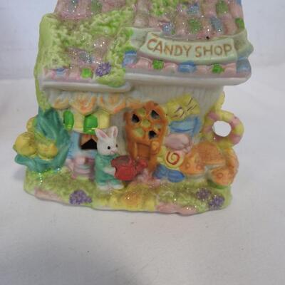 Holiday/Crafts Lot: Purple Christmas Balls, Ceramic Easter House, USA Flag