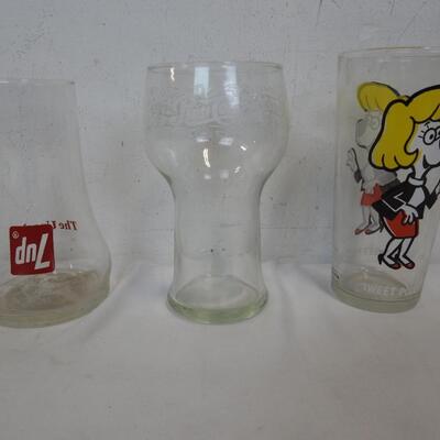 3 Vintage Glasses: 7up The Uncola, Pepsi Cola, Sweet Polly (From Underdog Show)