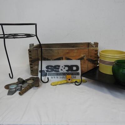 Garden/Planter Lot:Planter Box, Metal Plant Stands, Pots,Nozzles-Some Vintage
