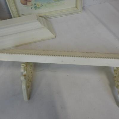 Home Decor: 2 Framed Prints w/Shelf-Vintage, Wood Floating Shelf, 2 Lamps-Works