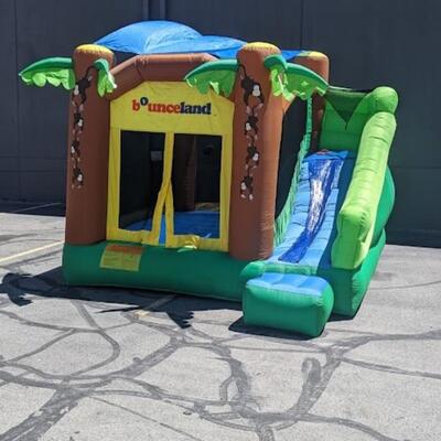 Inflatable Bounceland Bounce House, Used, Repaired, Basketball Hoop-Detached