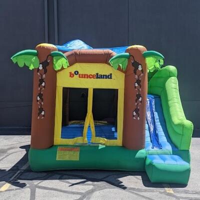 Inflatable Bounceland Bounce House, Used, Repaired, Basketball Hoop-Detached