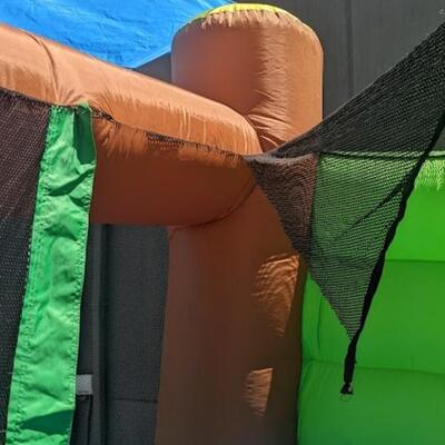 Inflatable Bounceland Bounce House, Used, Repaired, Basketball Hoop-Detached