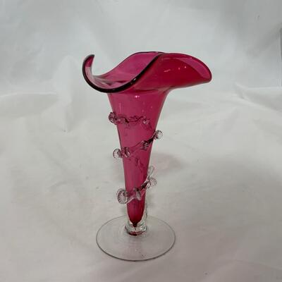 .51. Hand Blown Cranberry Vase with Applied Vine | c. 1890