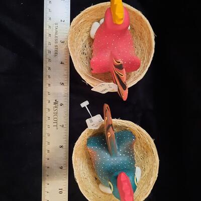 Hand Painted Oaxaca Mexico Chicken Pair