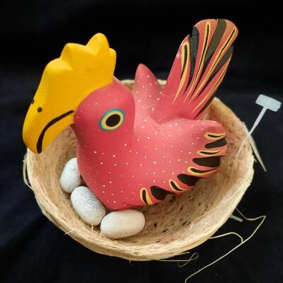 Hand Painted Oaxaca Mexico Chicken Pair