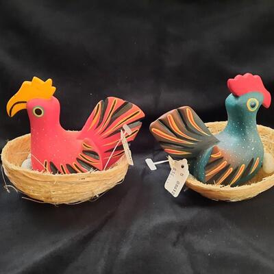 Hand Painted Oaxaca Mexico Chicken Pair