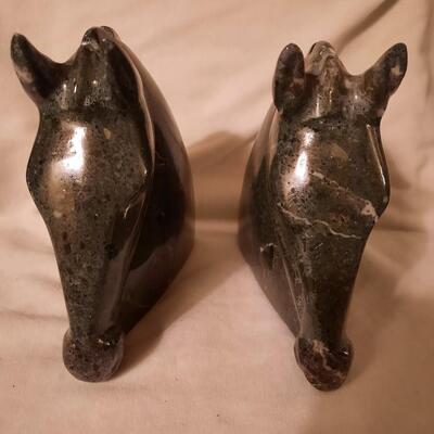 Marble Horse Head Bookends Pair