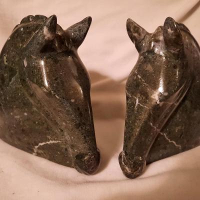 Marble Horse Head Bookends Pair