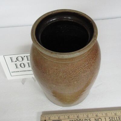 Smaller Stoneware Butter Churn Style Crock, No Cover, Brown Stain or Glaze