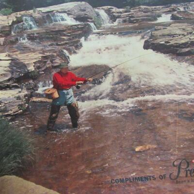 Vintage Grain Belt Beer Picture on Canvas, Man Fishing, Appr 26" x 33"