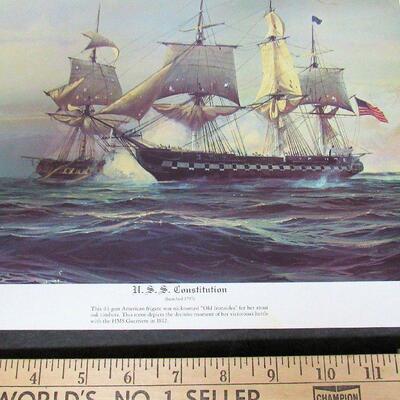 Vintage 1970s Litho, USS Constitution, 11"x14"