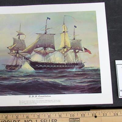 Vintage 1970s Litho, USS Constitution, 11"x14"
